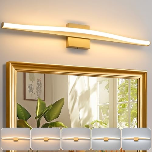 Modern Bathroom Vanity Light 32 inch, Curved, Dimmable 31.5 inch Matte Gold