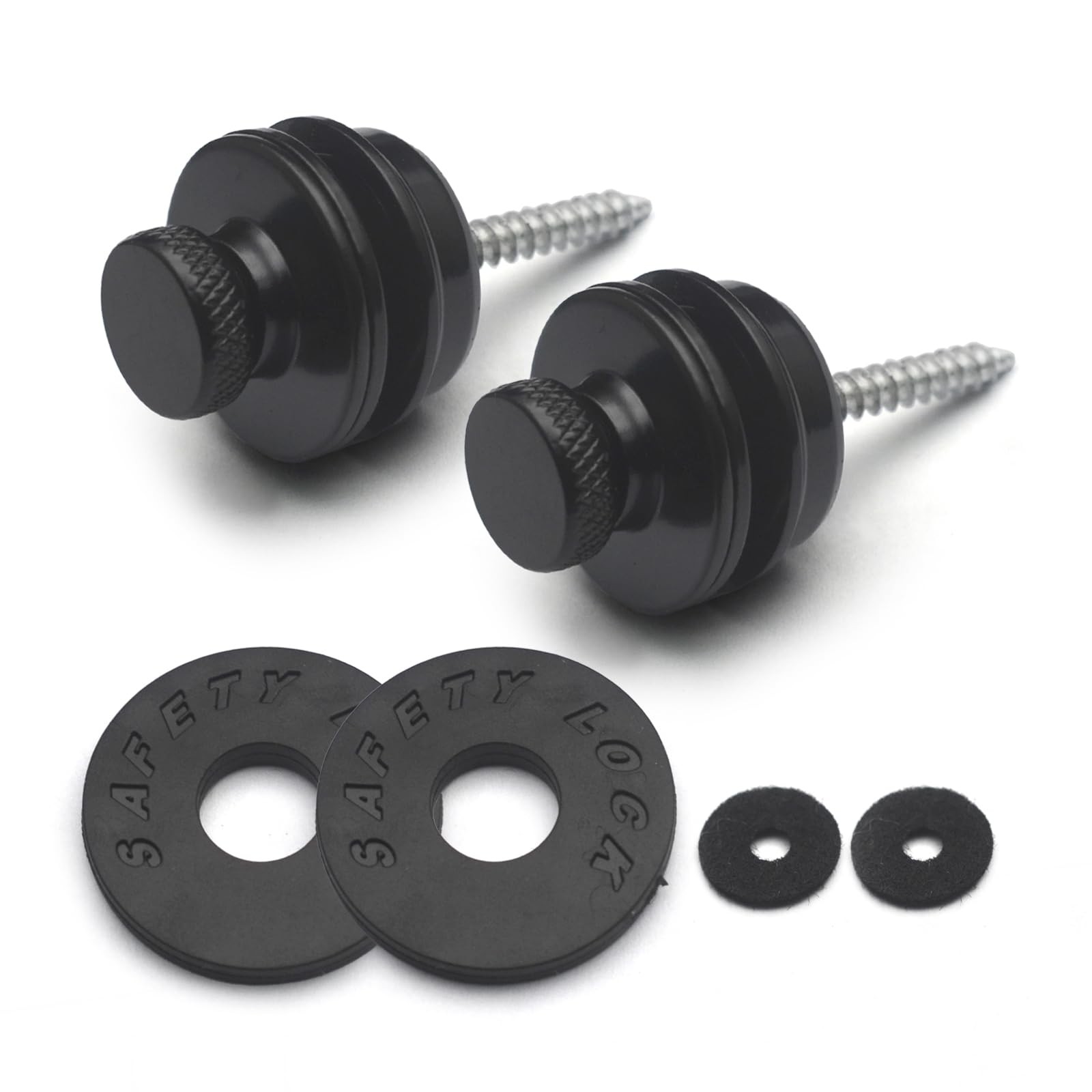 2PCS Black Guitar Strap Locks, Dual Design Strap Retainer System Black Rubber