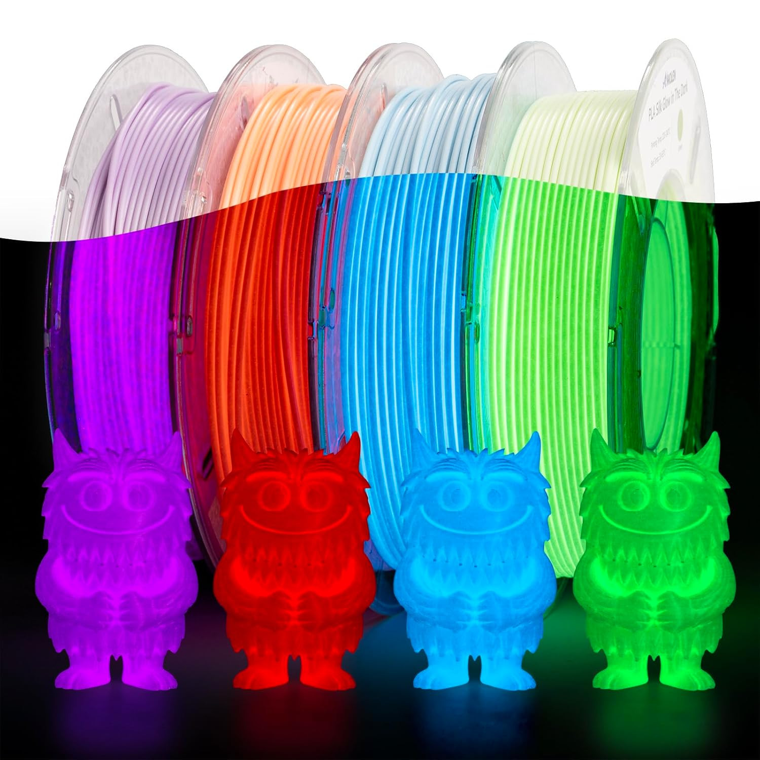 Silk Glow in the Dark Filament Multicolor, Glow Filament Silk Green, Blue, Purpl