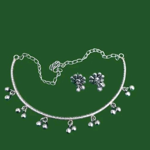 Silver Oxidized Necklace With Earrings Indian Function Jewelry For Her Wear EE80