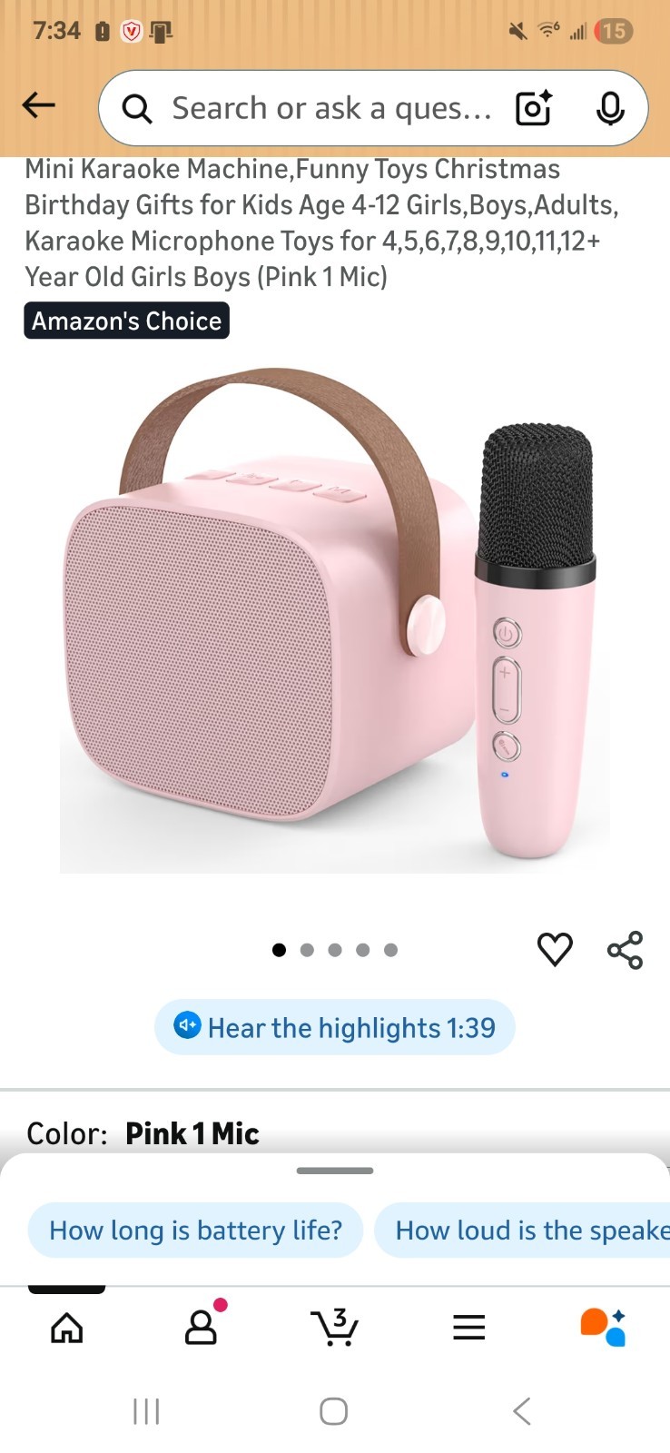 Portable Karaoke Speaker Kit - Pink - 1 Microphone