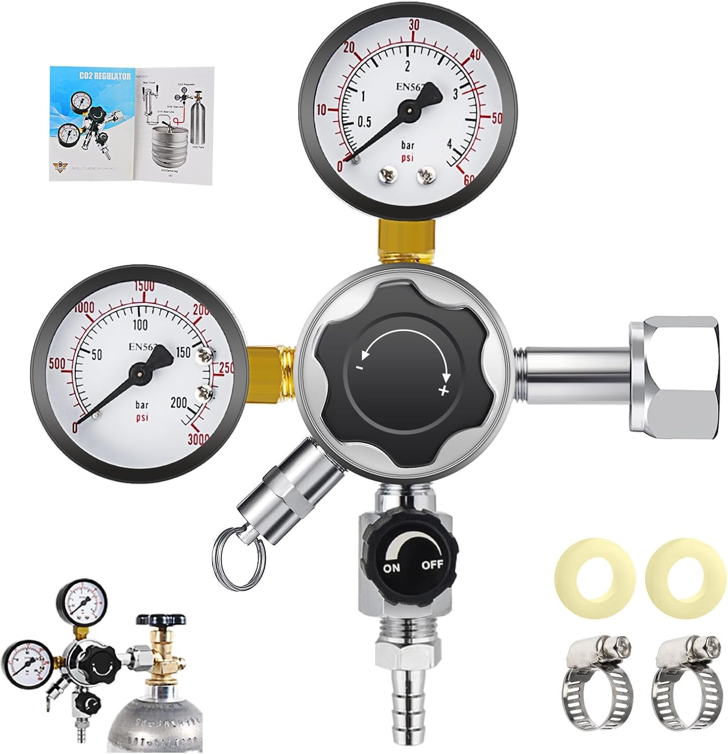 Co2 Tank Pressure Regulator with Safety Pressure Relief Valve  Beer Regulator