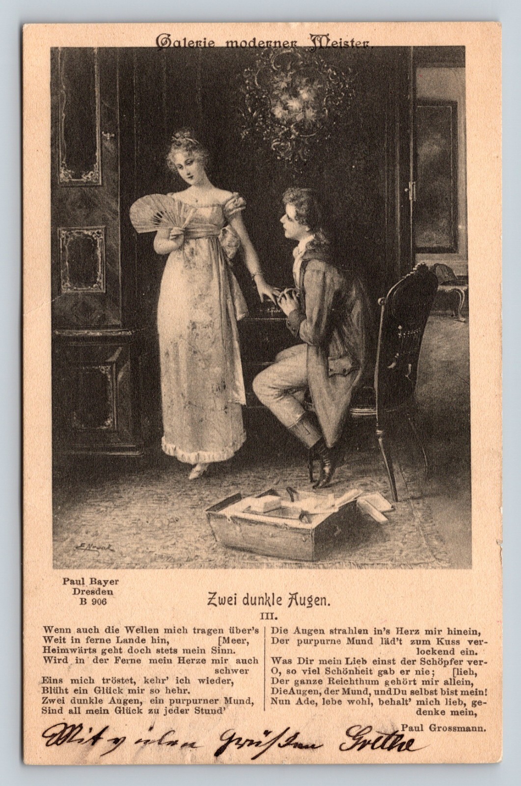 c1902 Modern Masters Gallery TWO DARK EYES Poem Paul Grossman ANTIQUE Postcard
