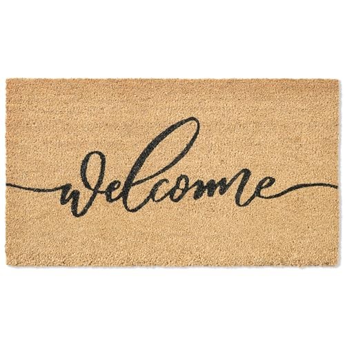 Fall Welcome Front Door Mat - 30"x17" Coir Doormat with Anti-Slip PVC Backing, 