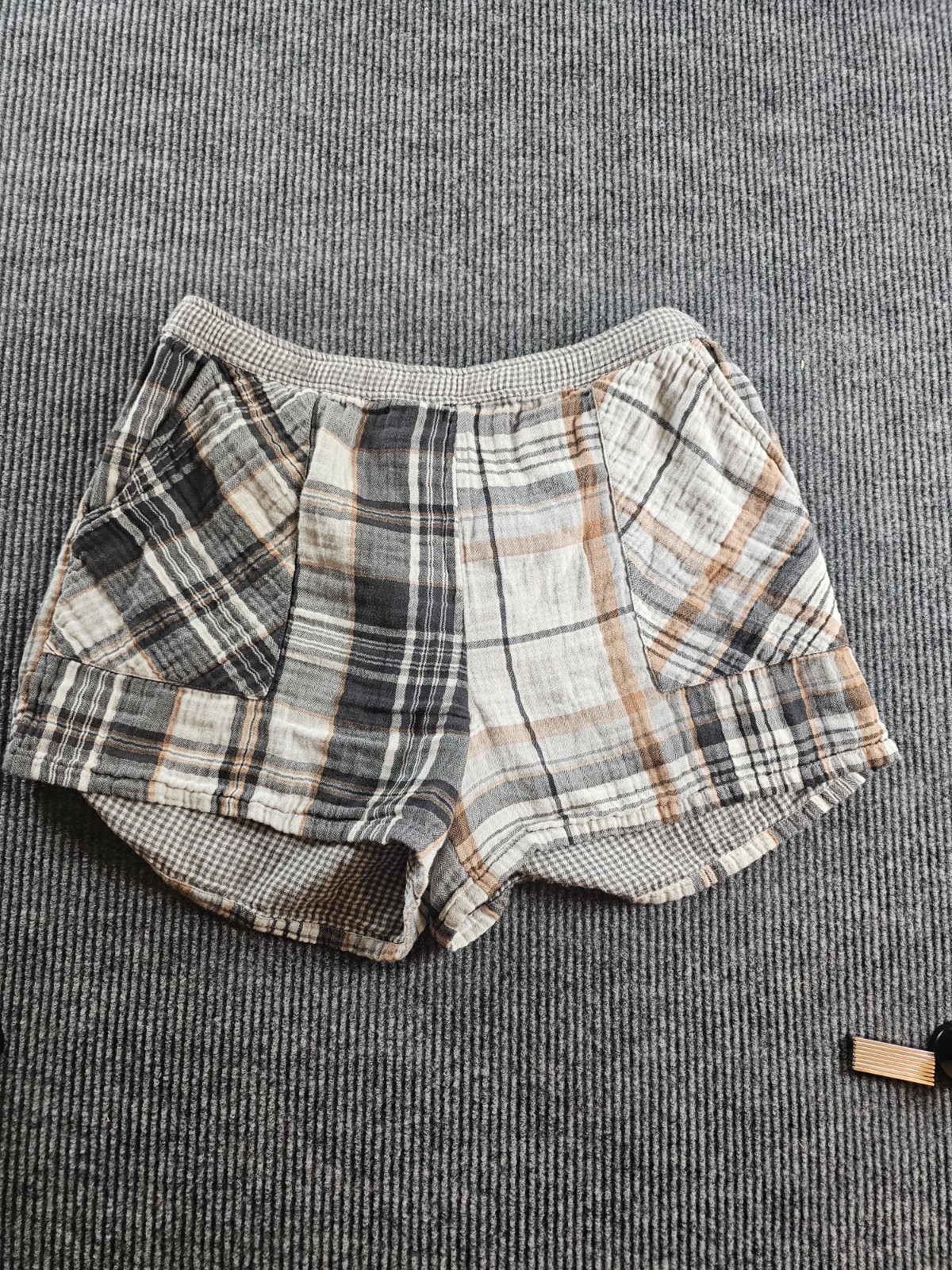 Aerie Patchwork Plaid Lounge Shorts XL Neutral Cozy Grunge