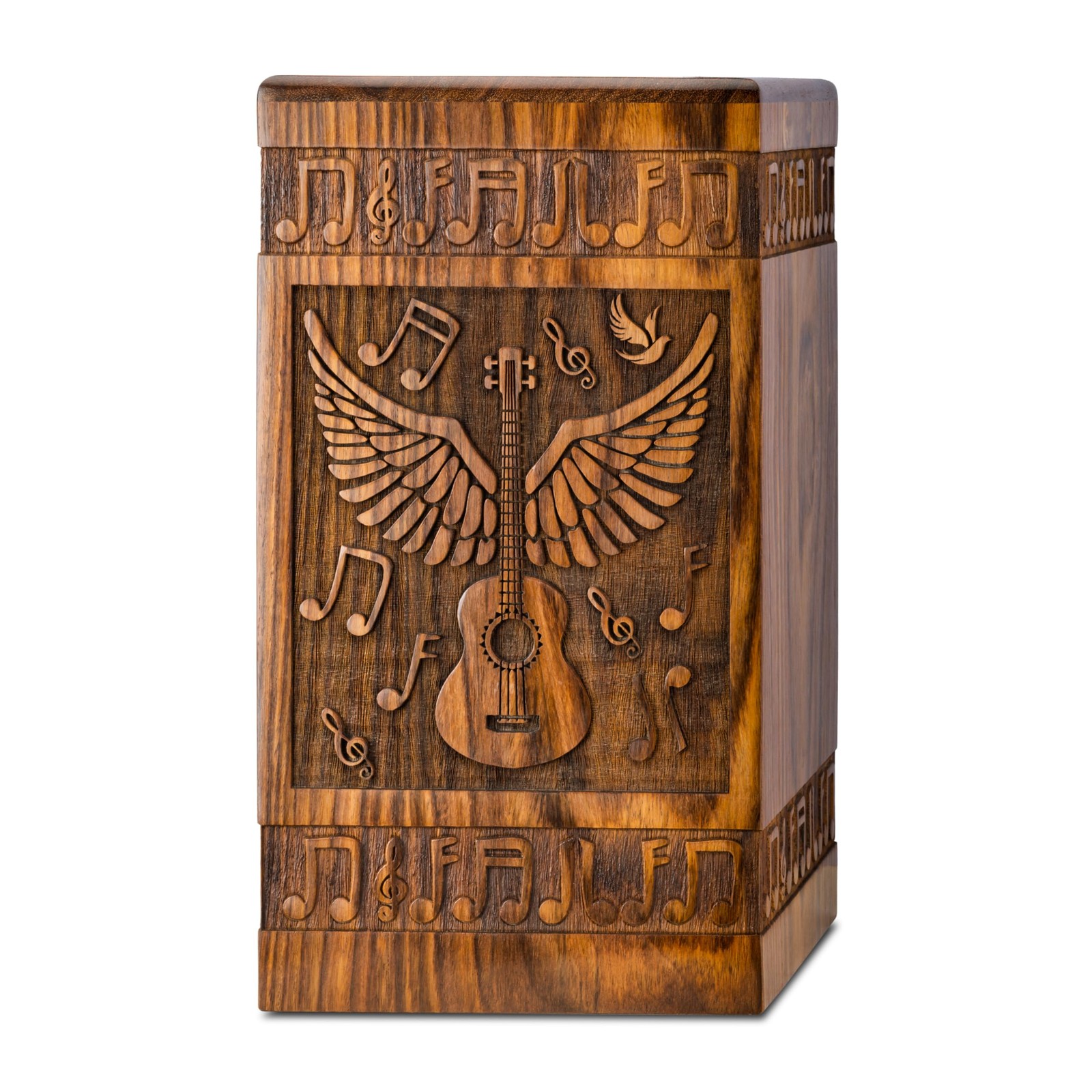 Handcrafted Wooden Cremation Urn for Human Ashes - Guitar Wings of Angel with...