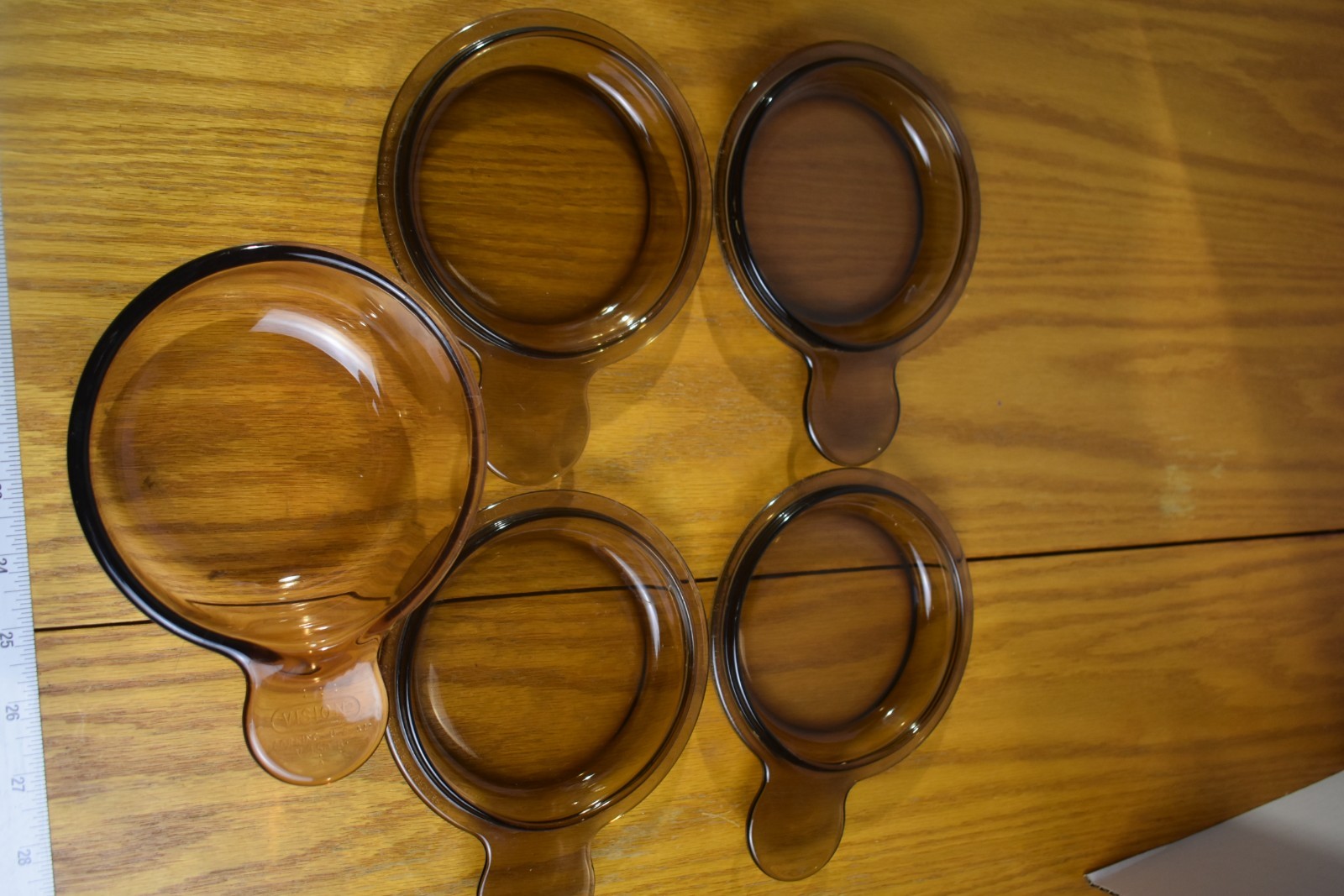 Vintage Pyrex Vision/Corning Ware Amber Grab-It Dish V150-B With 4 Lids 150-C