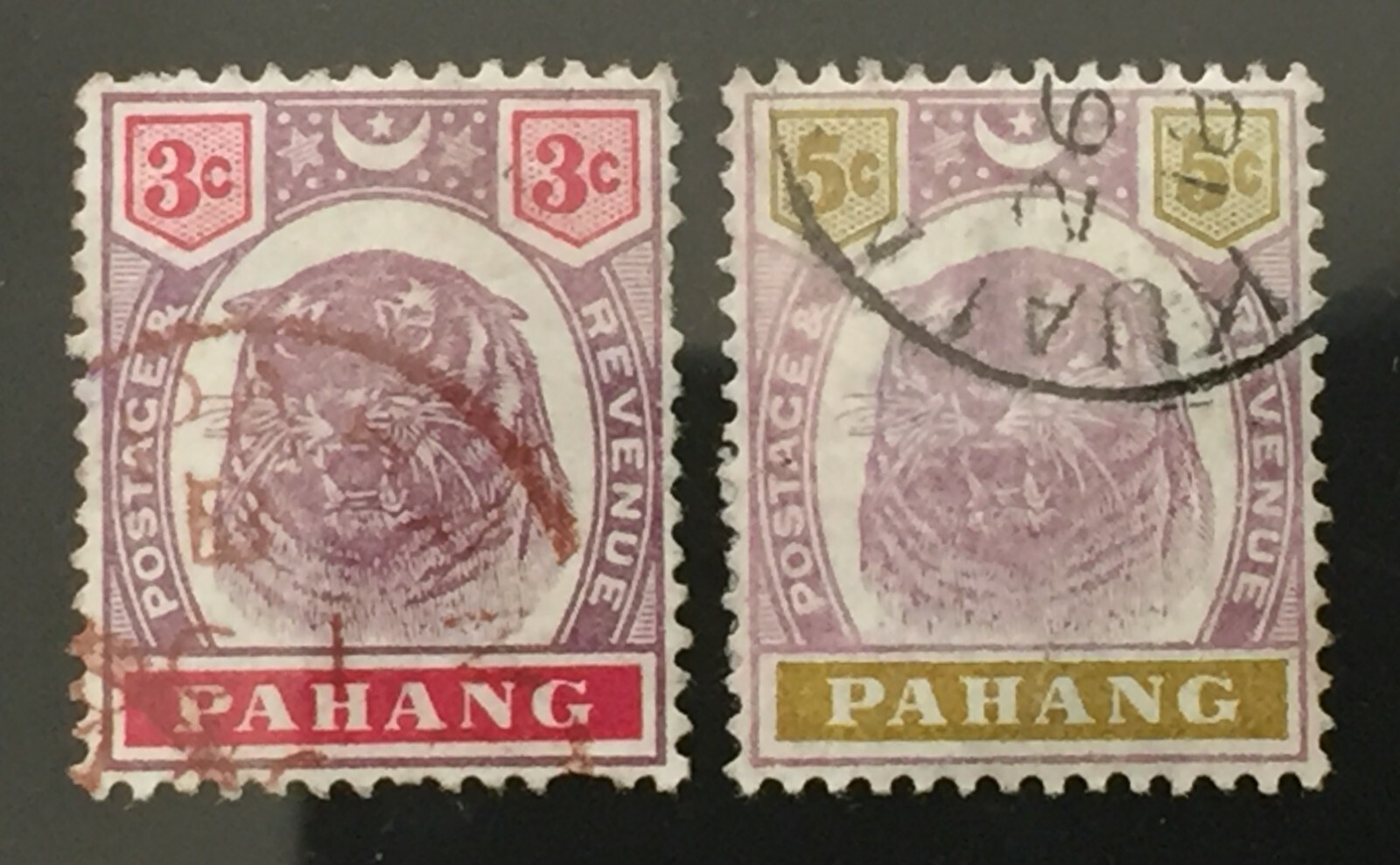 MALAYA PAHANG 1895-99 Tiger 3c & 5c Used SG#14 & 16 M3523