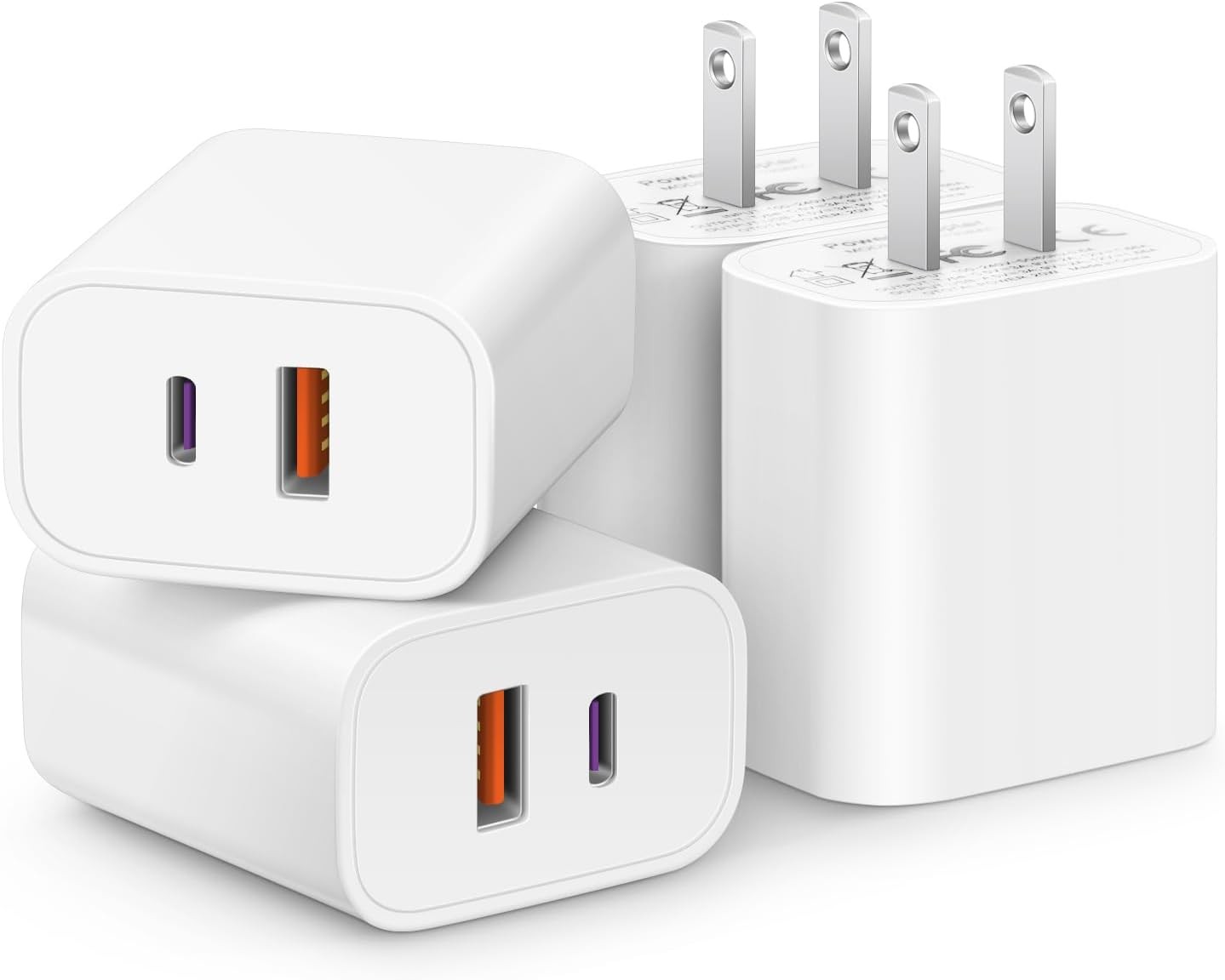 4 Pack 20W USB-C Fast Charger Block for iPhone 17 16 iPad Galaxy
