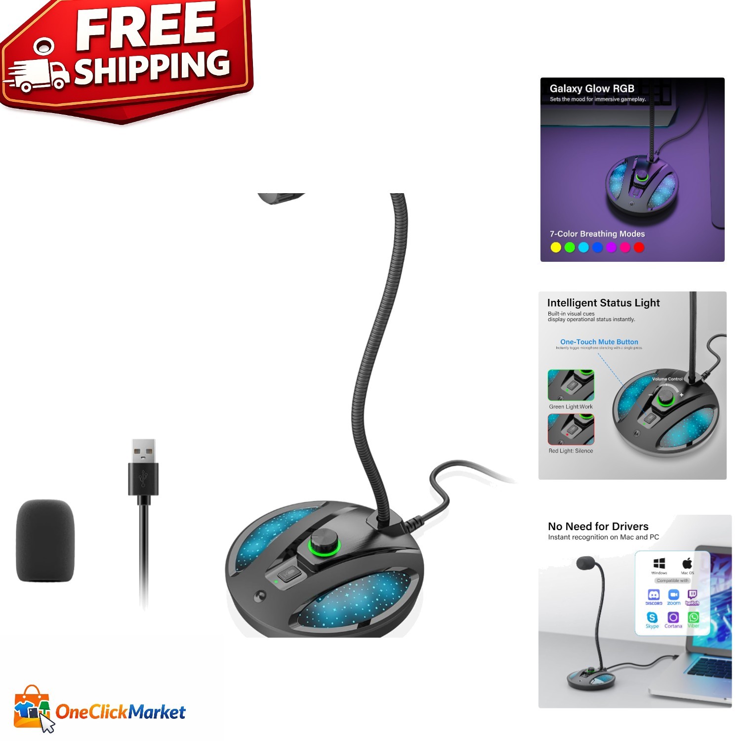 Professional USB Microphone with Mute Function - Ideal for Streaming & Podcasts