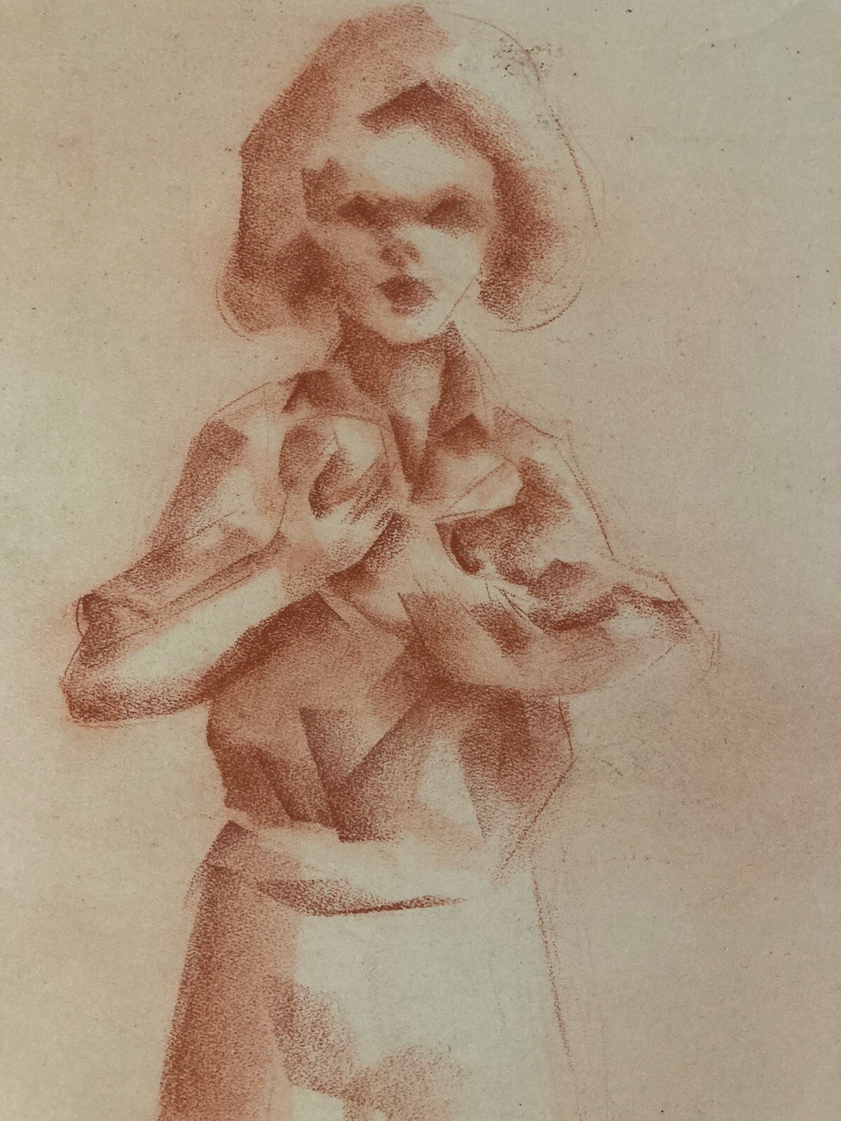 Beautiful Drawing Charcoal Woman Maternity Cubist Post Paper 1980 to Identify