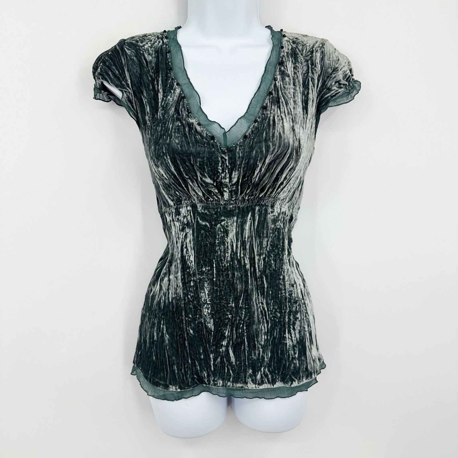 Vintage Y2K Velvet Short Sleeve Shirt Size 6 V Neck Fairy Whimsical