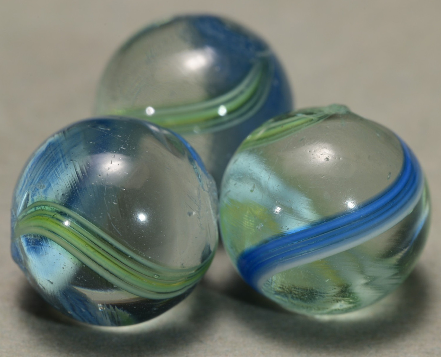 3 Coreless Swirls German Handmade Antique Same Cane Marbles 13.1mm 1/2''