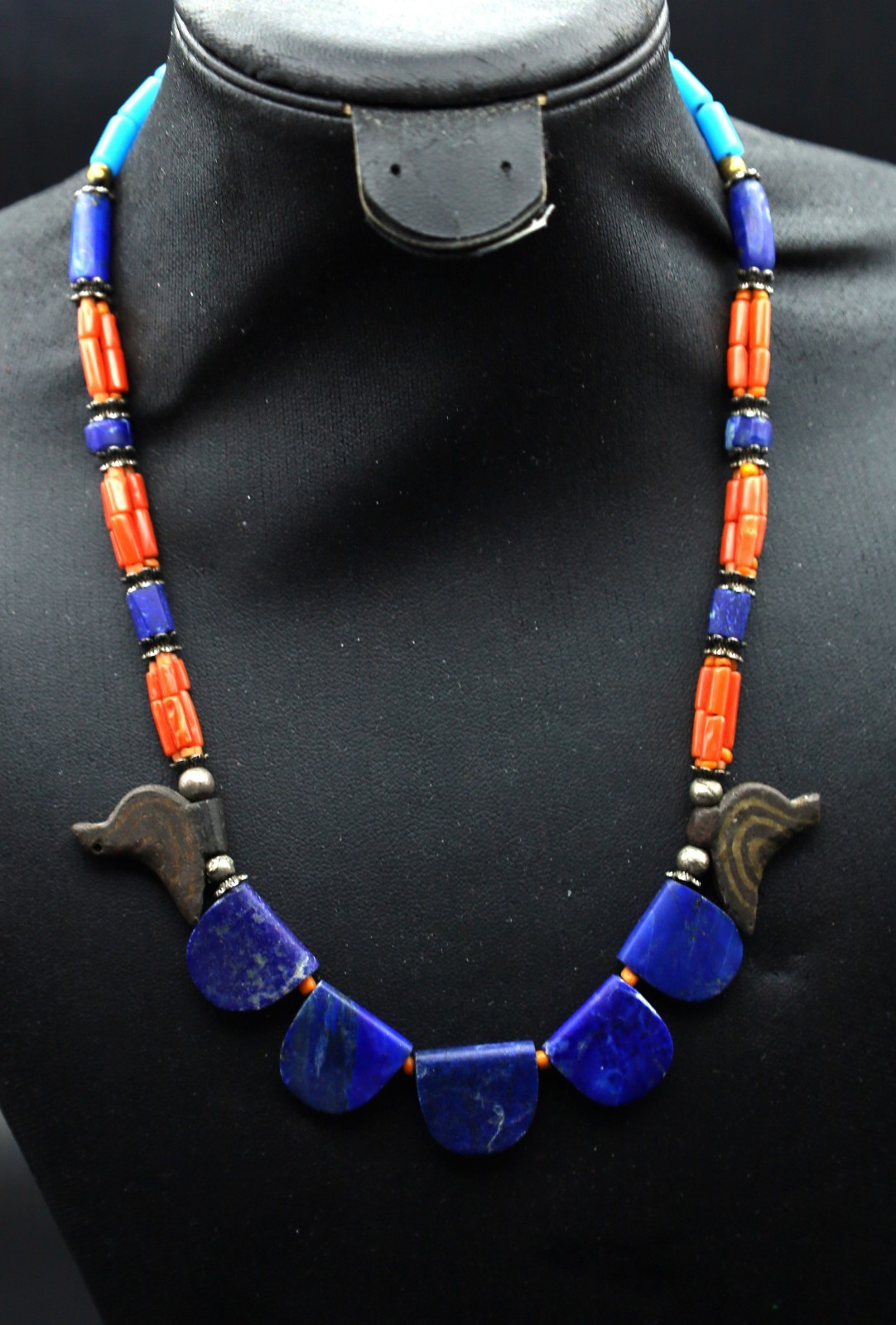 Ancient Roman Glass, Lapis lazuli &  coral Jewellery Beads Necklace(EE20)