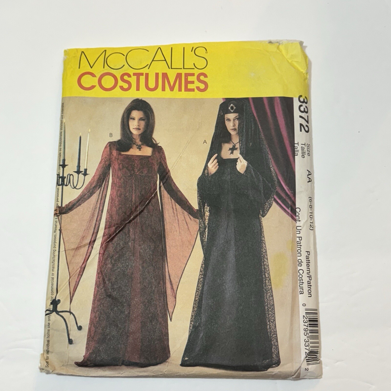 McCalls 3372 Misses Dress Medieval Gothic Renaissance Cosplay Pattern 6-12 UNCUT