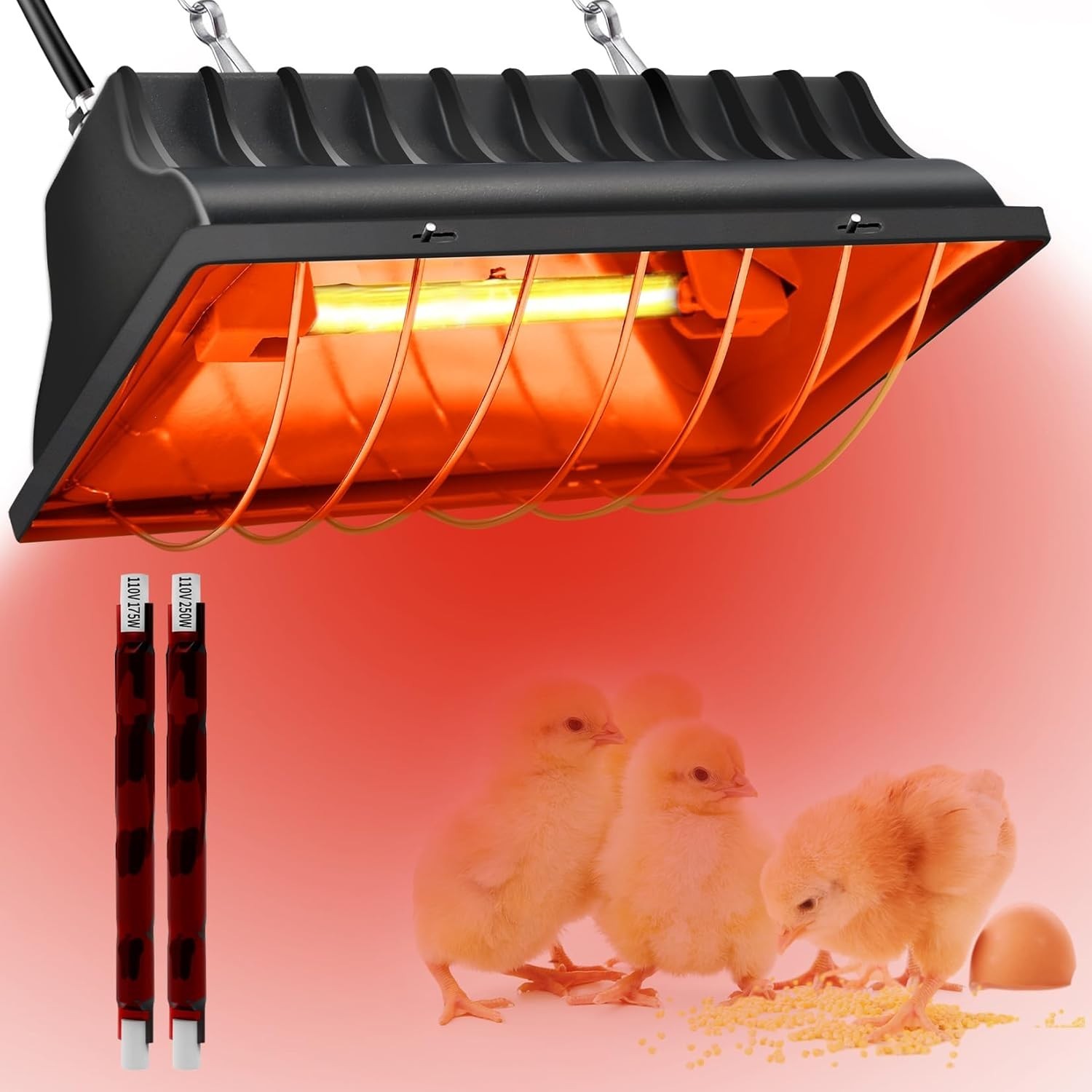 Chicken Coop Heating Lamp Brooder 250W, Adjustable Heating Temperature and Hangi