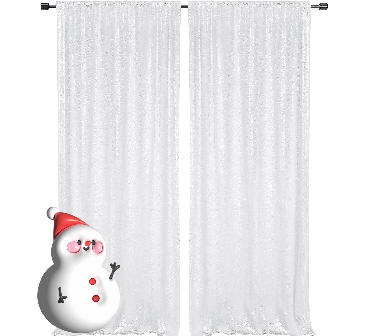 White Sequin Backdrop Curtains Party Glitter Birthday Wedding 4x8 Ft 2 Panels