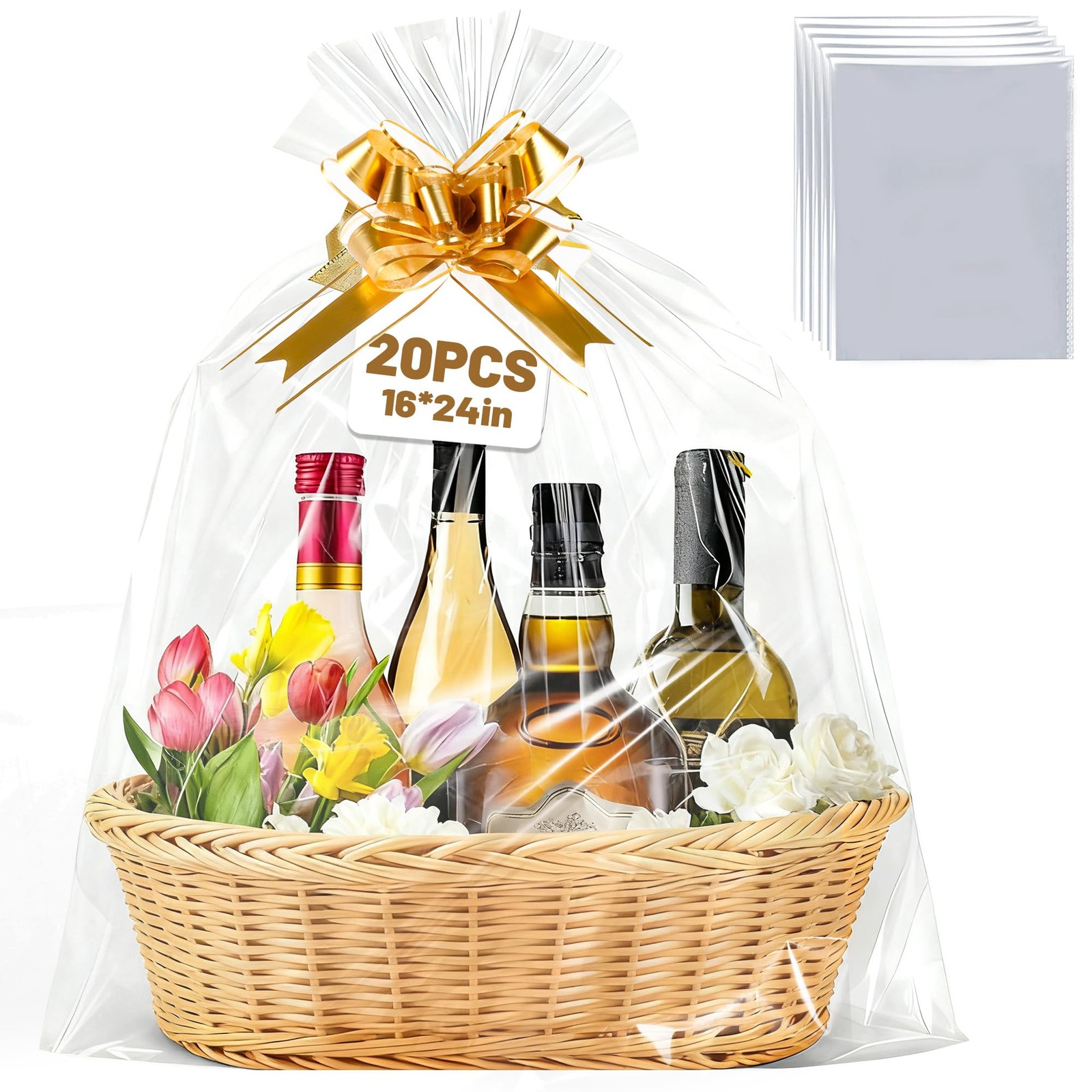 QOIUSO 20 PCS Large Cellophane Gift Bags 1 Count (Pack of 20), 16x24 Inch 