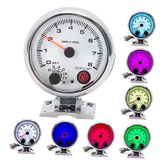 Car Tachometer 3.75in 0‑8000 RPM 7 Color Background Lights Tacho Gauge for 