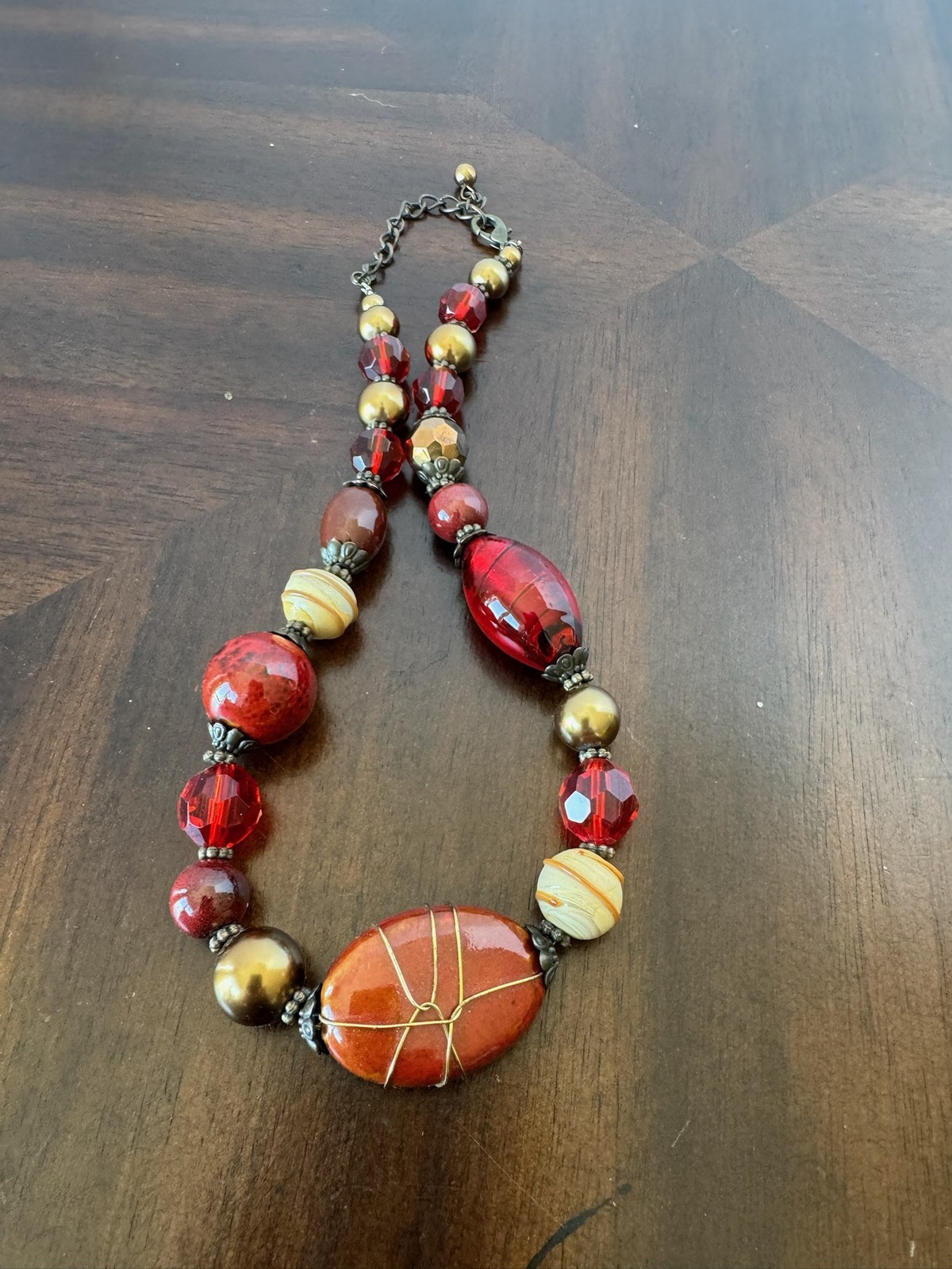 Vintage Red Glass Necklace 28 in Beaded Statement Jewelry Retro Charm