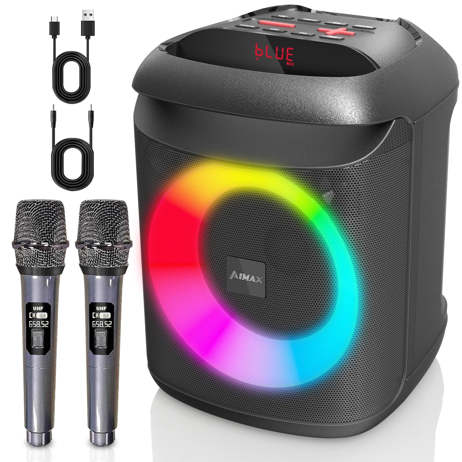 Karaoke Machine with 2 Wireless Microphones, 6.5" Portable Bluetooth PA Speak...