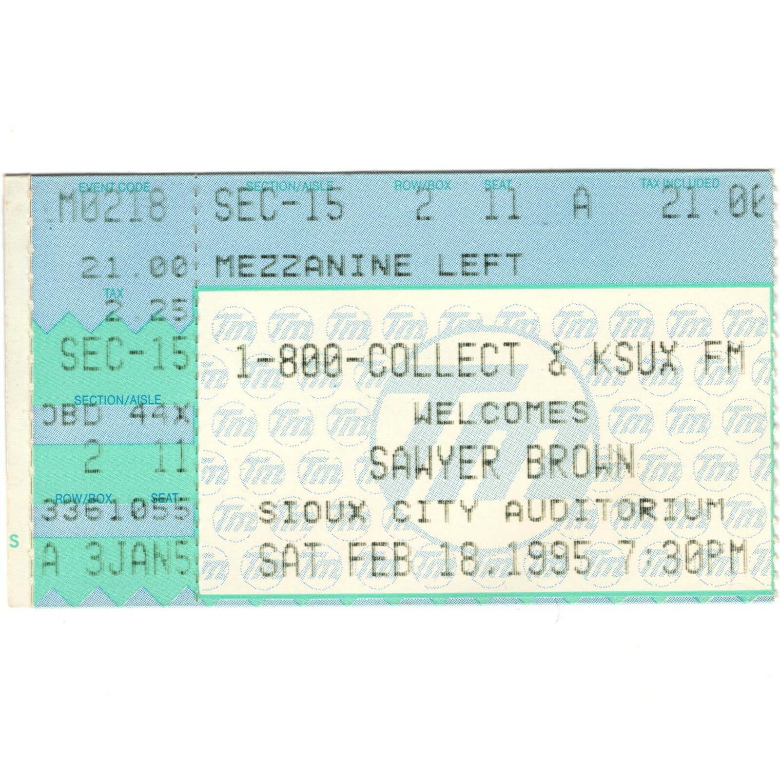 SAWYER BROWN TOBY KEITH RICK TREVINO Concert Ticket Stub 2/18/95 SIOUX CITY IOWA