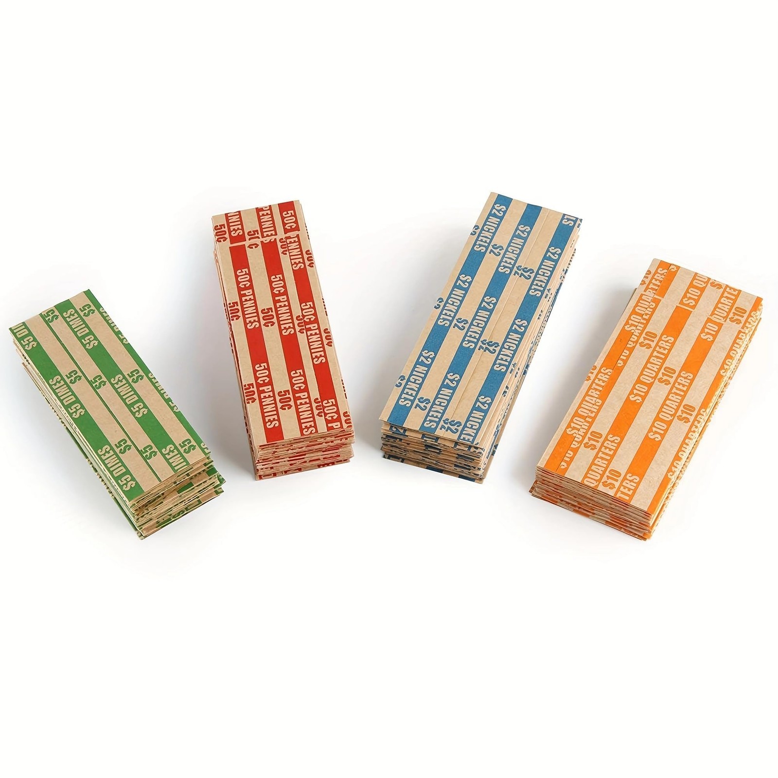 500 Assorted Bundle Flat Striped Coin Wrappers, 125 of Each Assorted