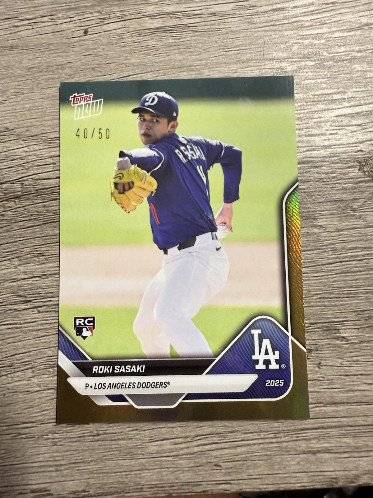 Roki Sasaki RC 2025 Topps NOW Road to Opening Day Gold Foil 40/50 Dodgers Rookie