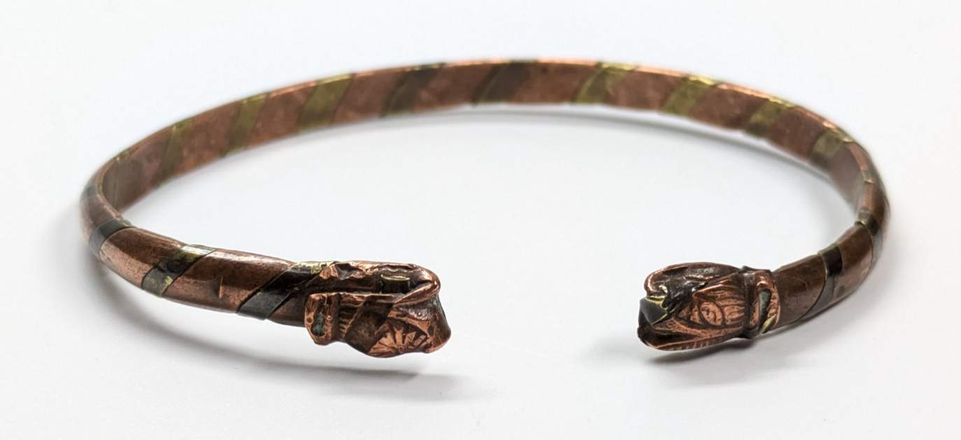 Vintage Copper & Brass Twisted Snake Head Cuff Bracelet 1/8" Wide