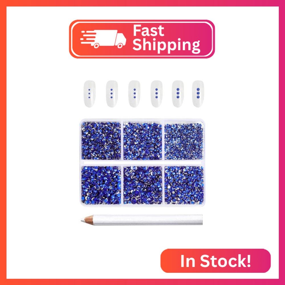 Beadsland 7200pcs Flatback Rhinestones,Royal Blue Rhinestone Nail Gems Round Cry