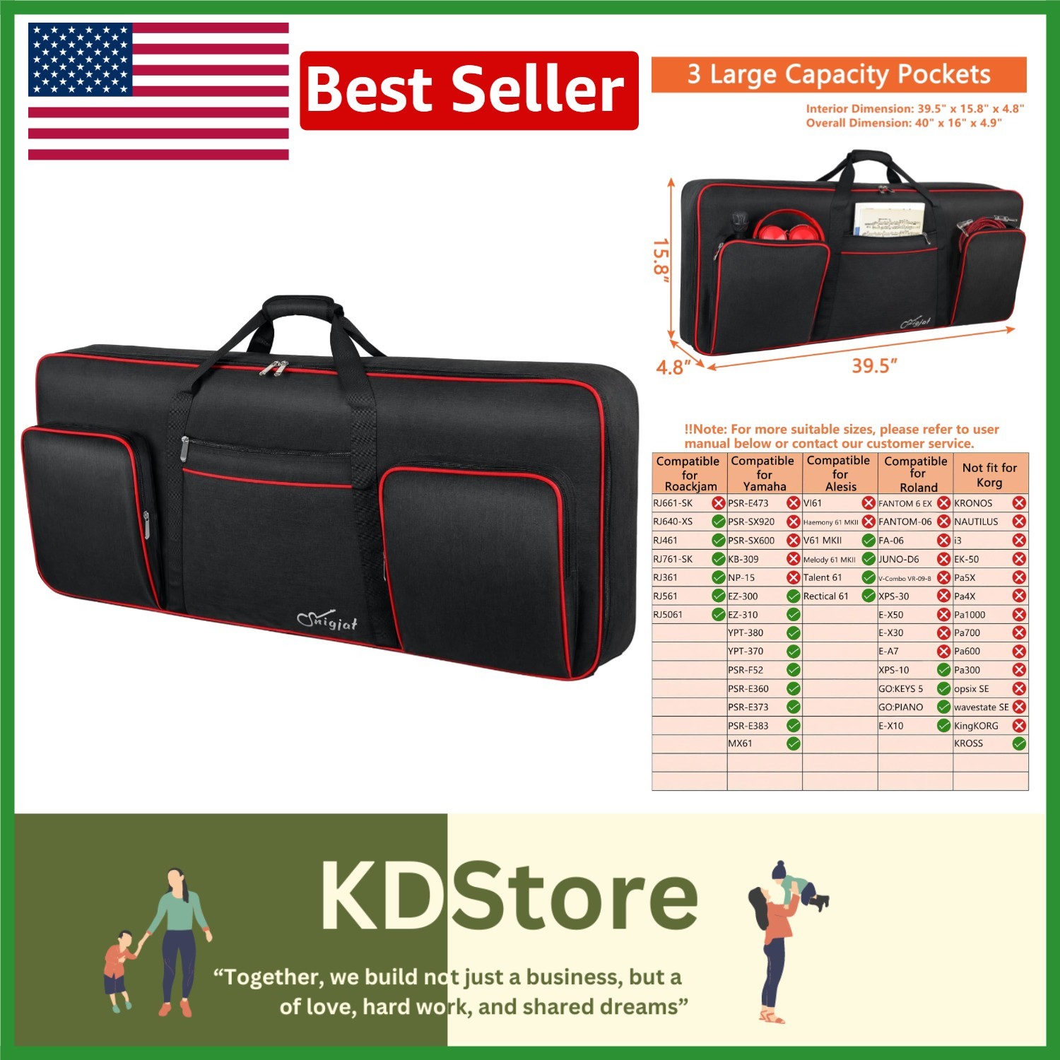 Waterproof 61 Key Piano Keyboard Case with Padded Protection & Ergonomic Design