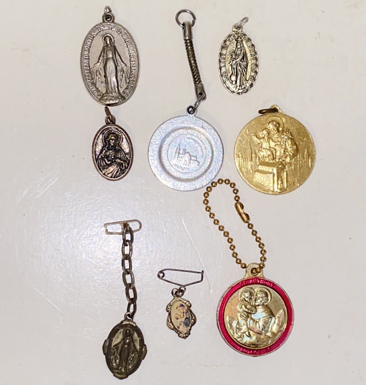 Vintage and Antique Catholic Religious Lot 8 Pieces Medals Pendants Charms