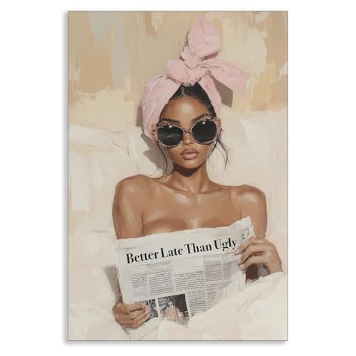 Yuaruo Better Late Than Ugly Canvas Wall Art, 16"L x 12"W Girl 04 Unframed