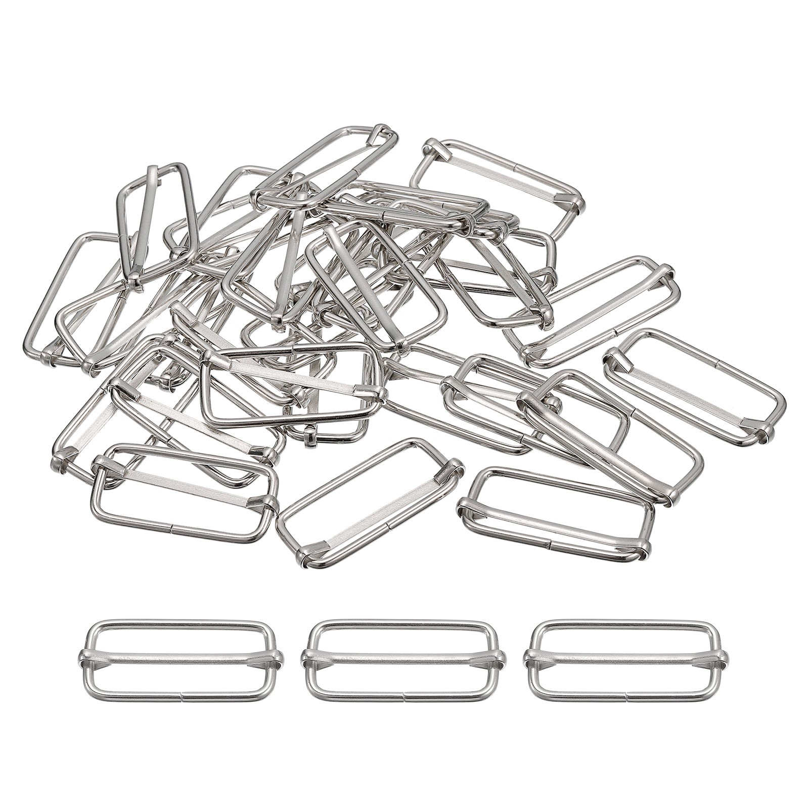 Slides Buckles, 50pcs 38x16x2.8mm Metal Roller Pin Buckles, Silver Tone