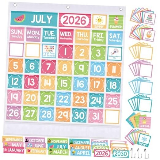 Classroom Calendar Pocket Chart Set Calendar Bulletin Board Set with Pocket 