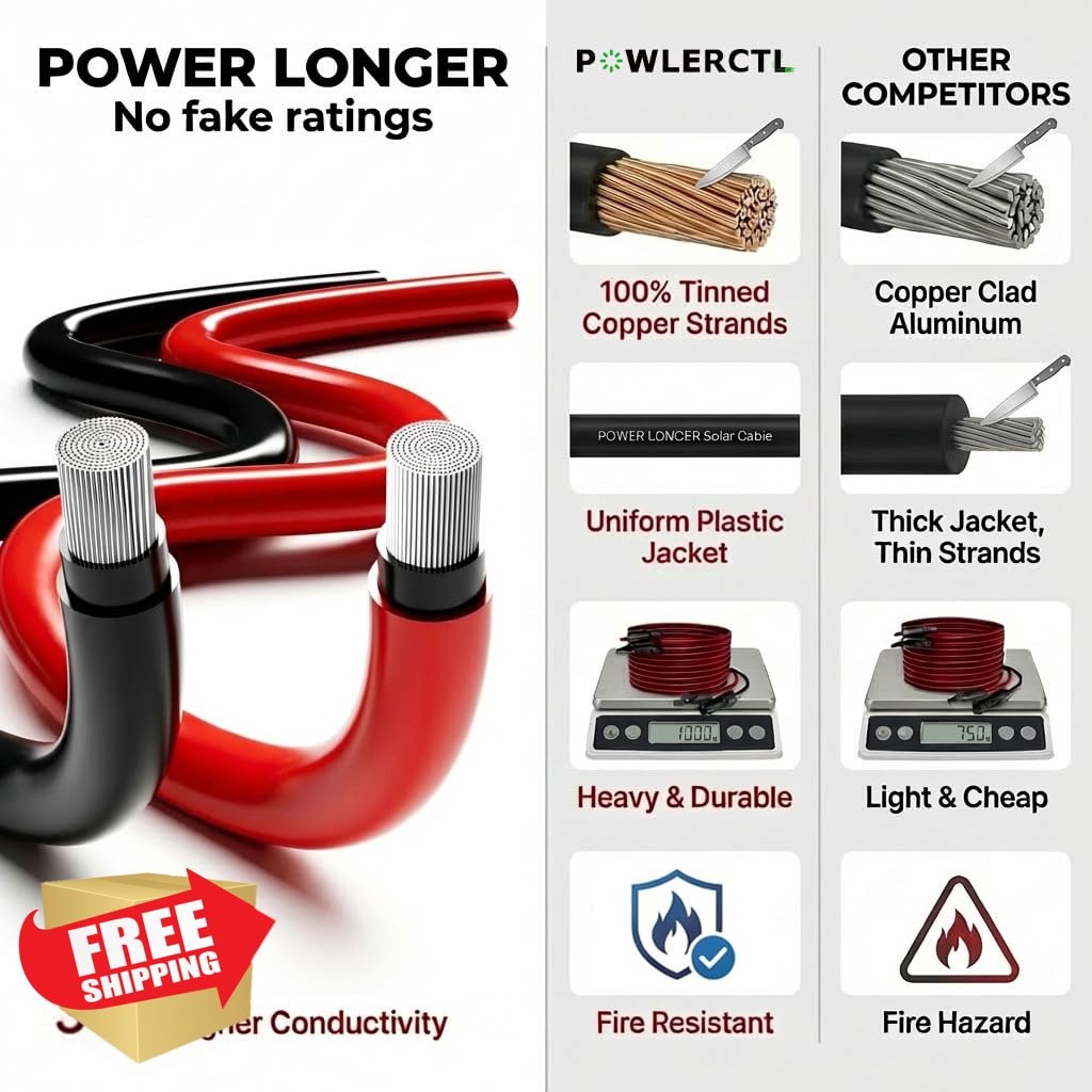 Powlerctl 100ft Solar Panel Extension Cable 10 AWG MC4 Tinned Copper