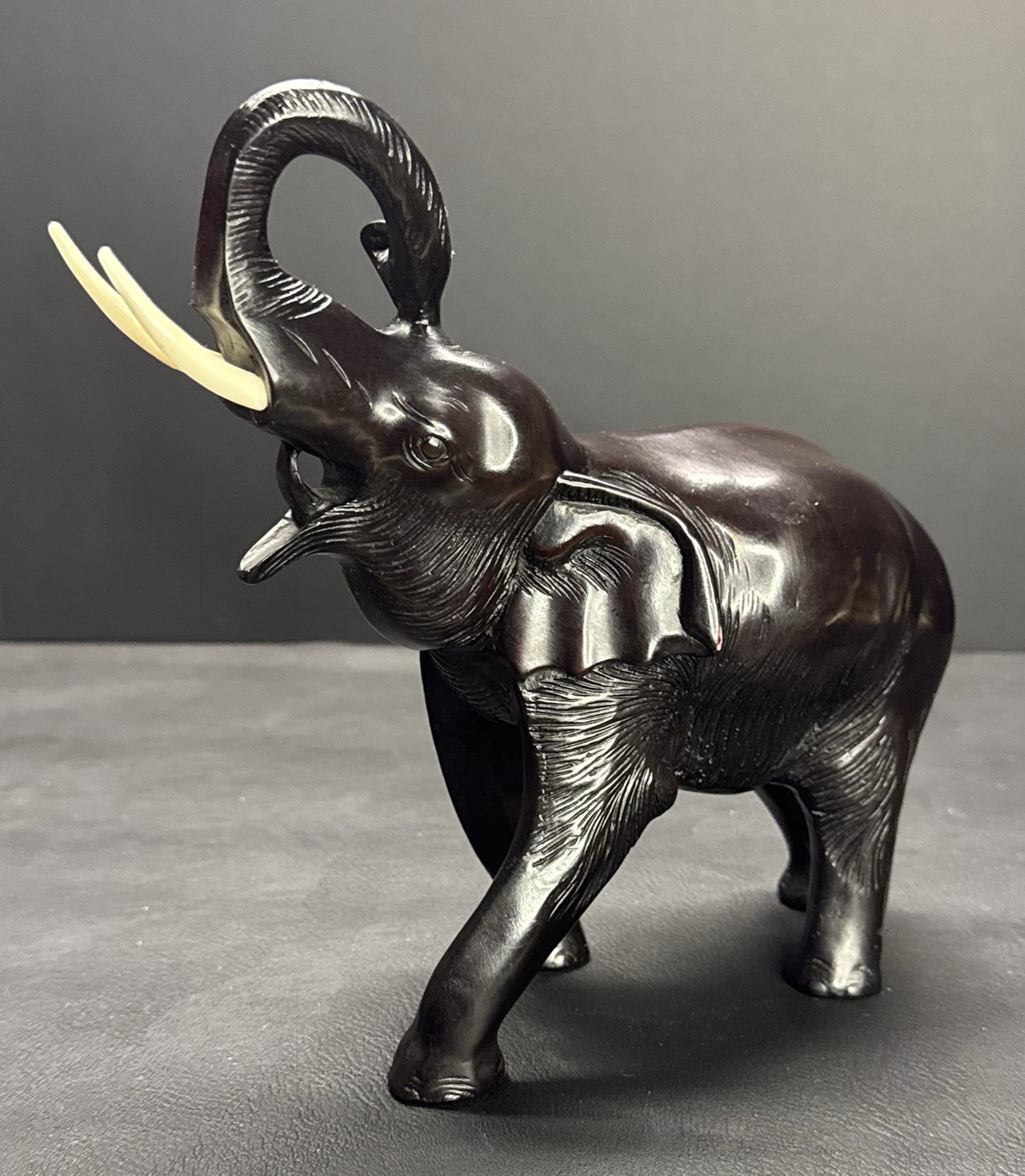 9" Tall Brown Resin Fancy Trunk Up Elephant Statue Sculpture Figurine