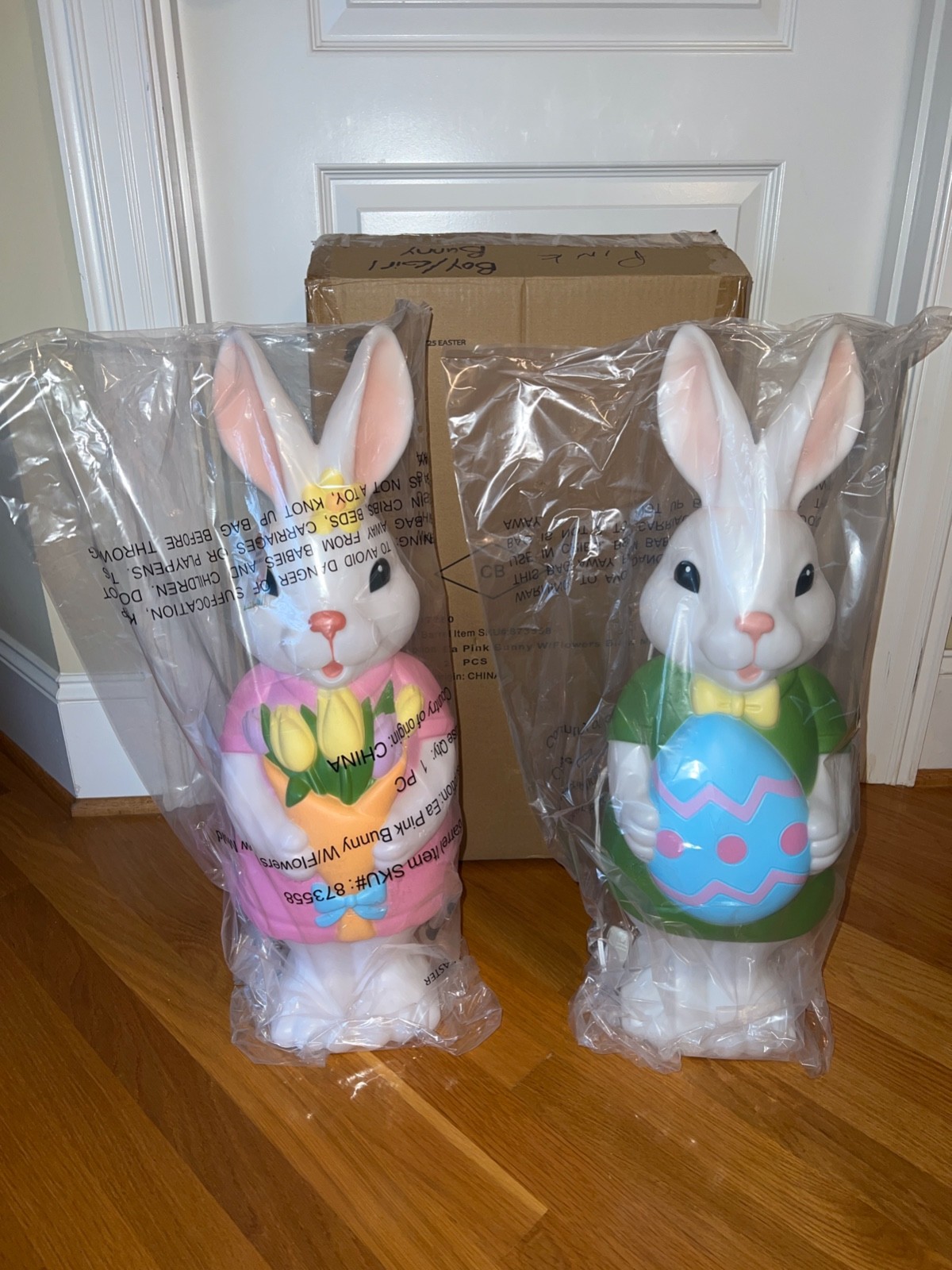 Cracker Barrel Spring Easter Girl & Boy Bunny Blow Mold 24” Set NEW With Tags