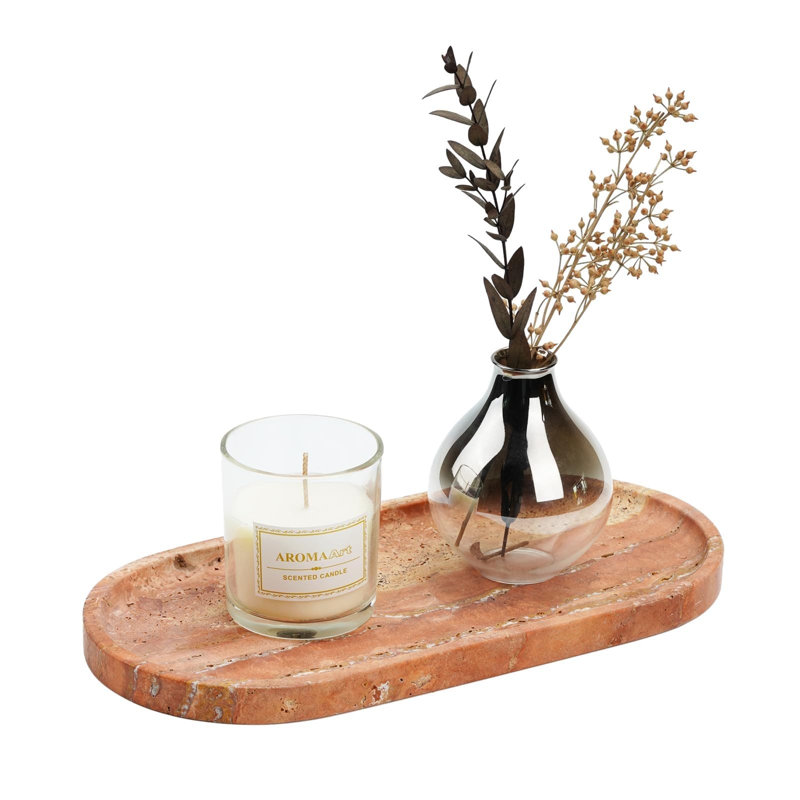 Turkish Natural Travertine Tray, 12"x6" Vanity Decorative Marble Wabi Sabi De...