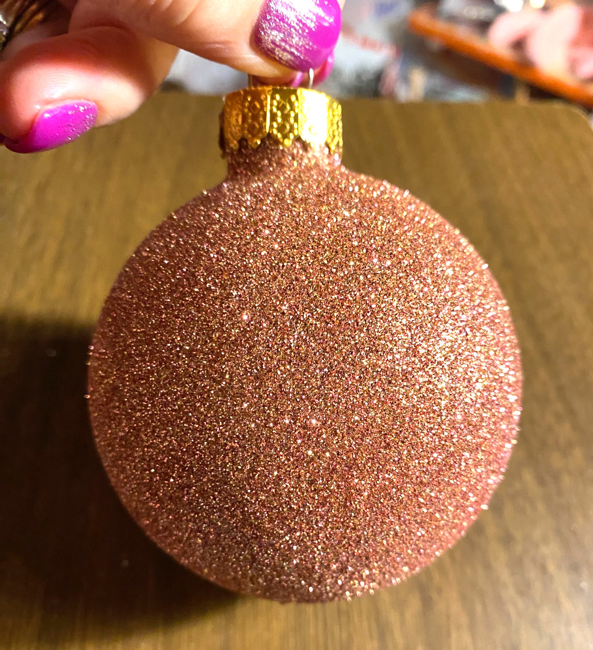 Pink Glitter Textured Blown Glass Ball Christmas Ornament 3"