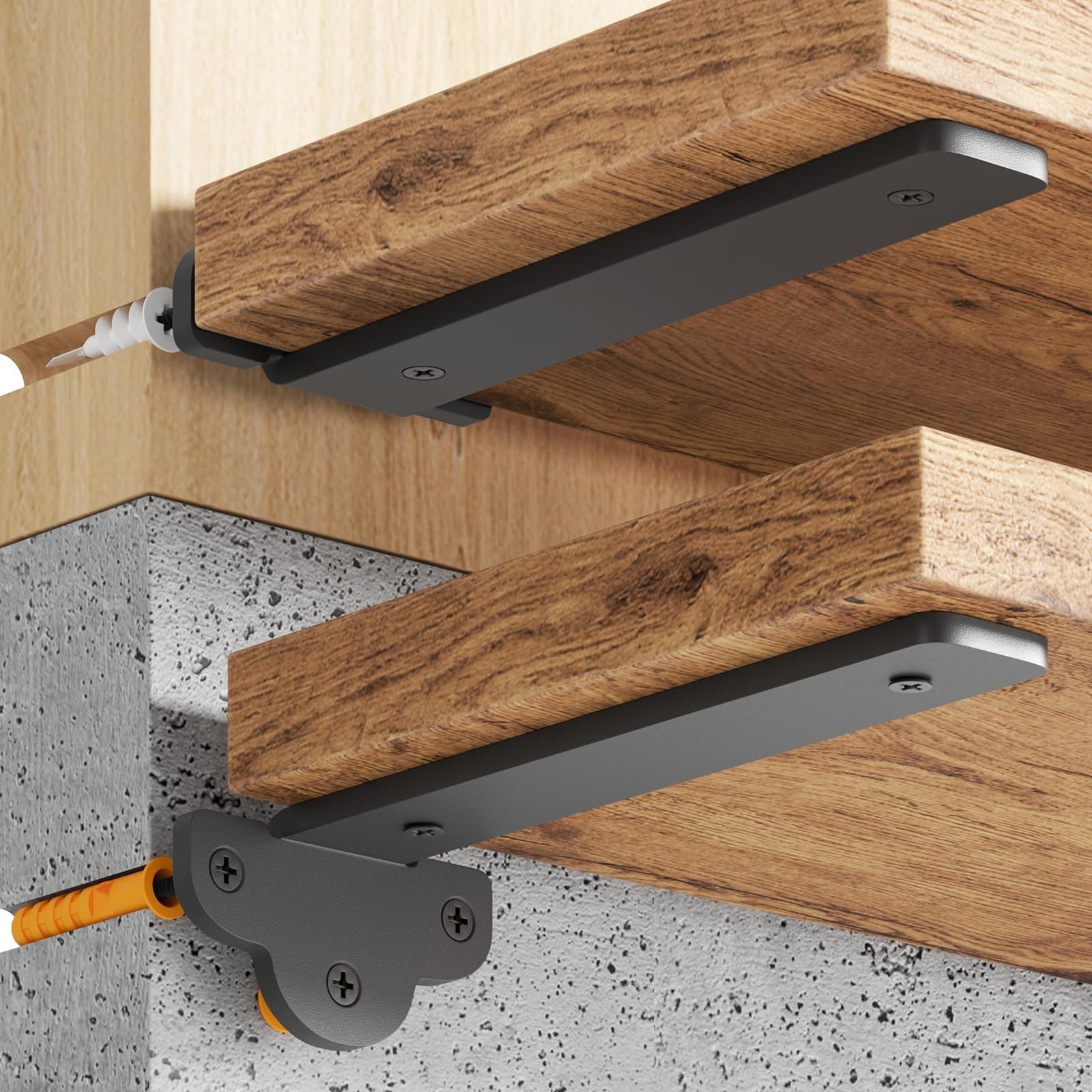 LuckIn 6 Pack Floating Shelf Brackets, Heavy Duty Floating Shelf Bracket 8 In...