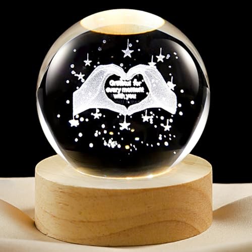 3D Crystal Ball Lamp with Dimmable LED and Wooden Base, Night Light Greatful