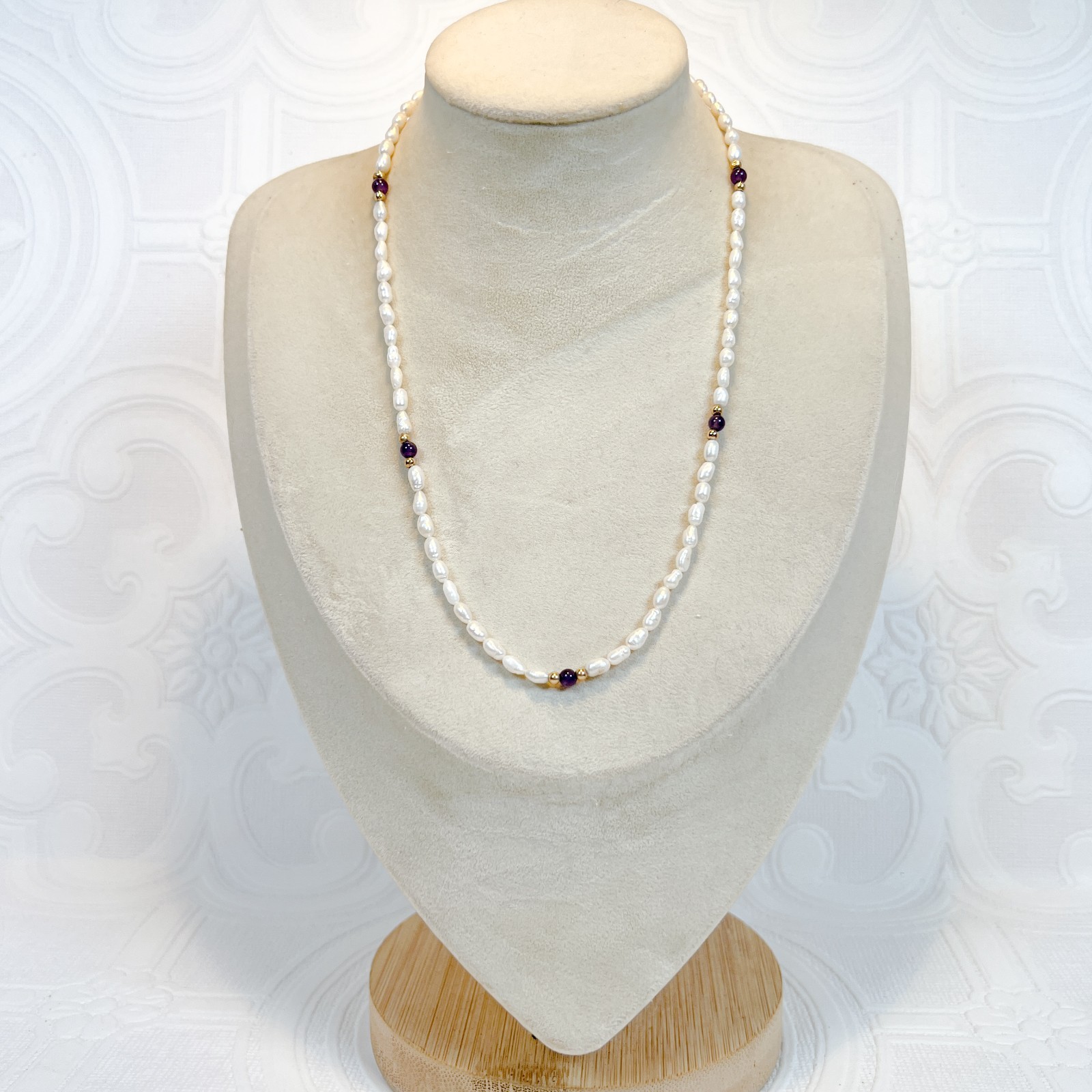 Vintage 14k Yellow Gold Amethyst Pearl Beaded Multi-Gem Necklace, Estate Jewelry