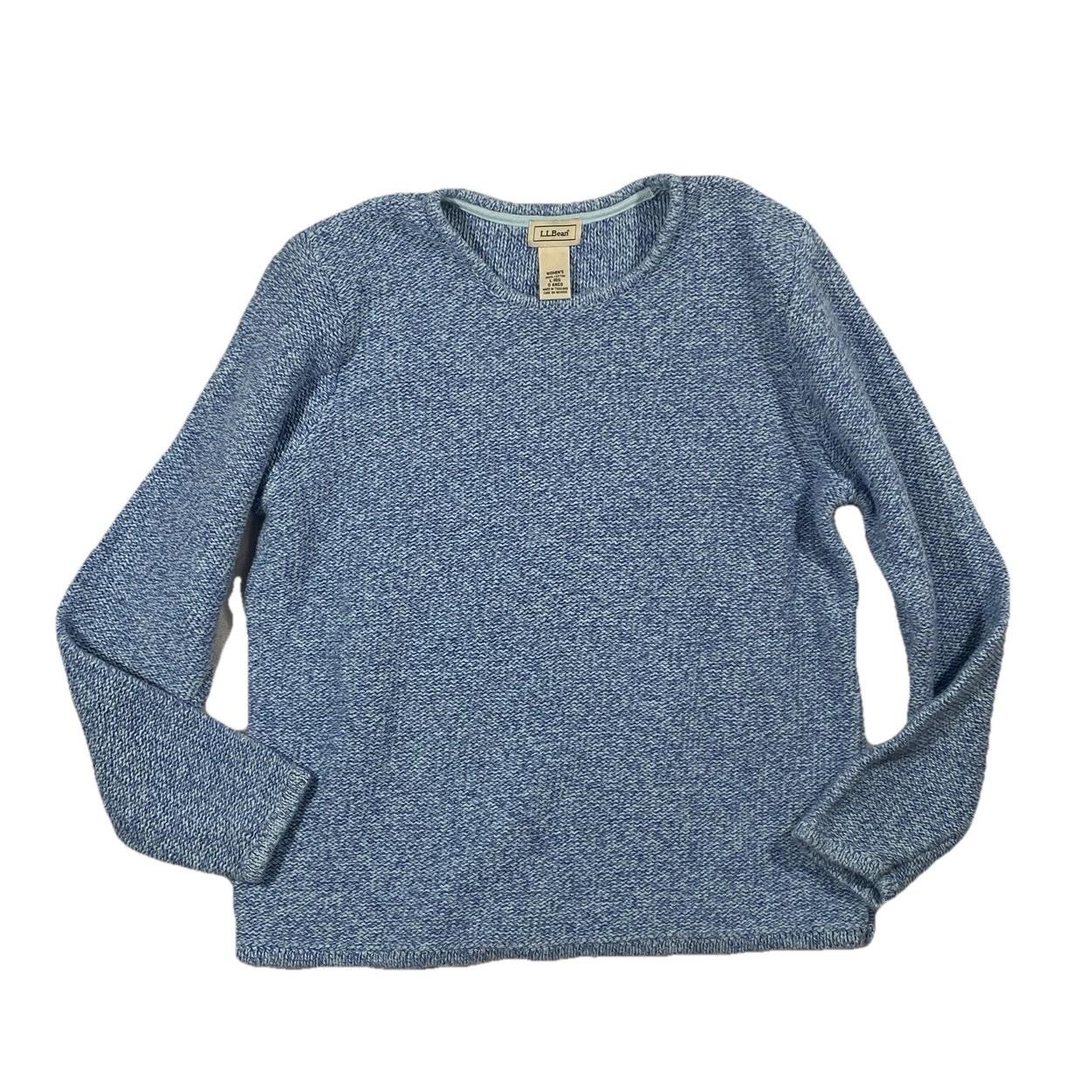 Vintage LL Bean Chunky Knit Raglan Crewneck Sweater Womens Large Navy Cotton Y2K