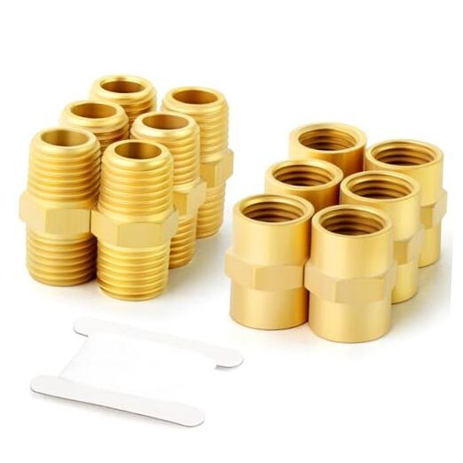 PCS Metals Brass Pipe Fitting, Hex Nipple Brass Hex 3/8" NPT（ Brass） 12