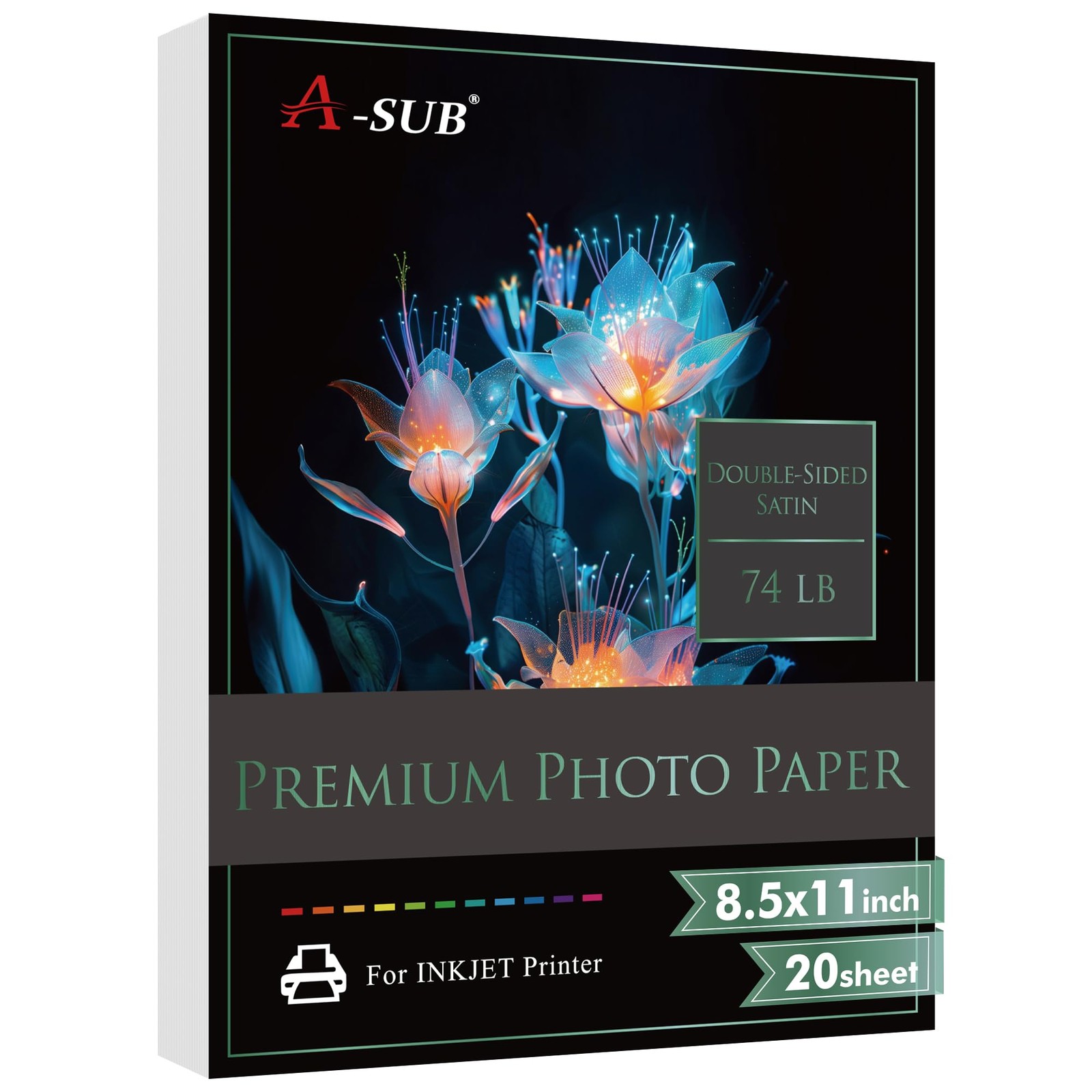 A-SUB Premium Double Sided Photo Paper Satin 8.5 x 11 Inch 8.5"×11", White 