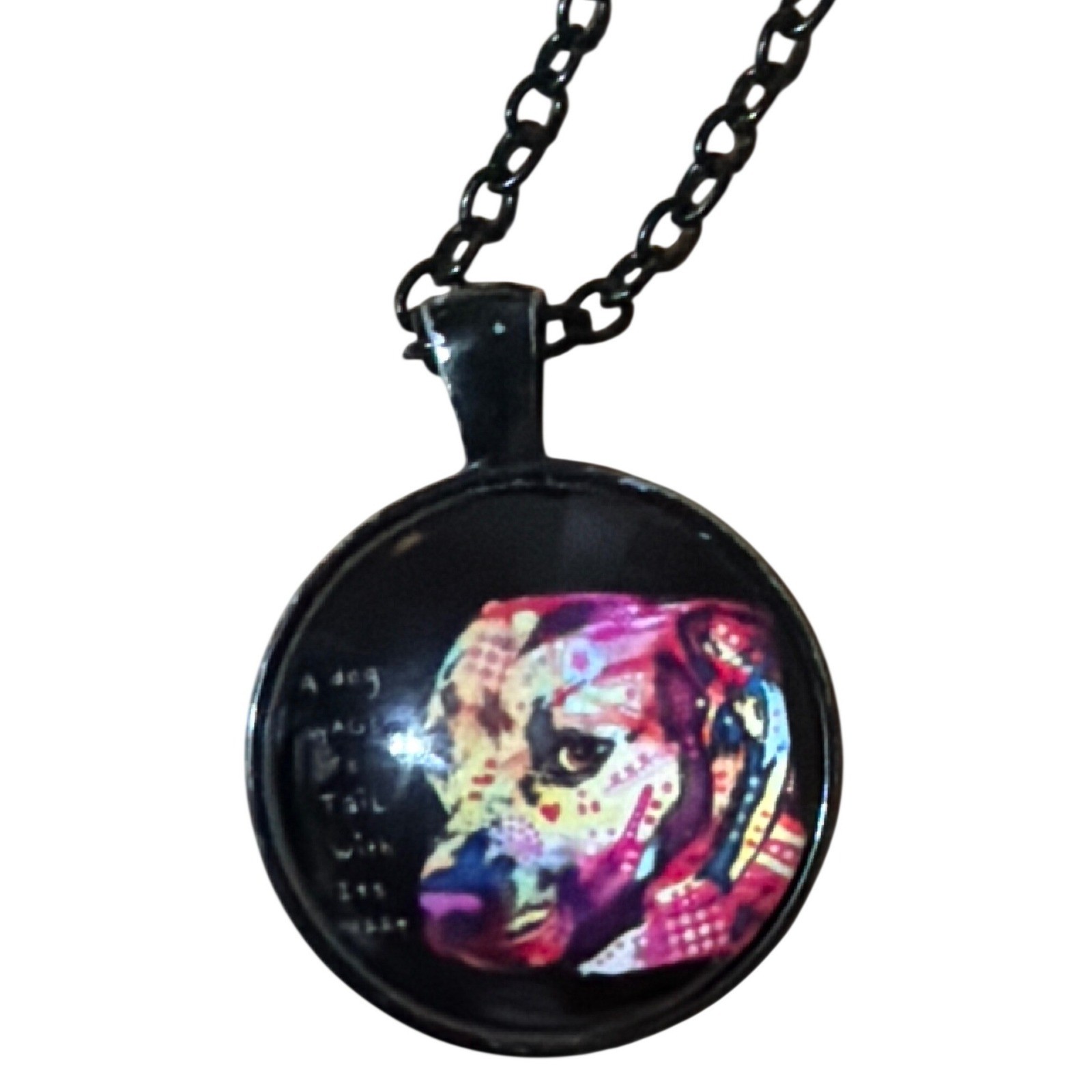 Colorful Dog Portrait Pendant Necklace Black Chain Unique Gift