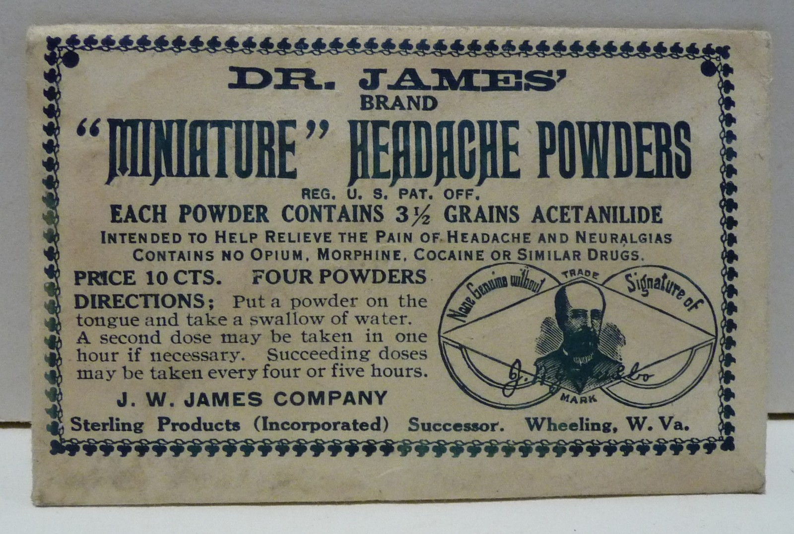 Dr. James "Miniature" Headache Powders Quack Medicine Circa 1910-1915
