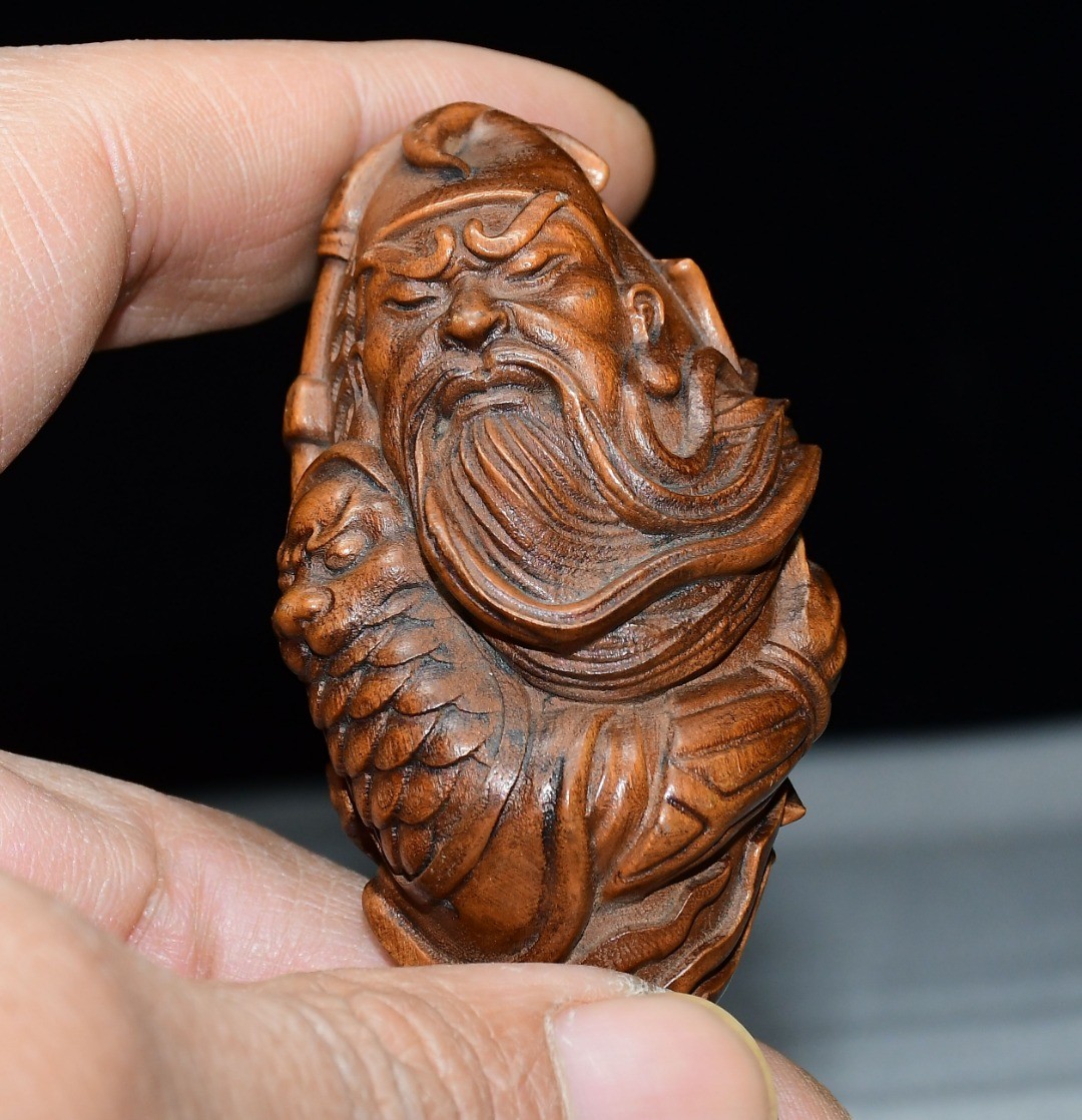Exquisite Small Leaf Boxwood Guan Gong Ornament Handle Piece