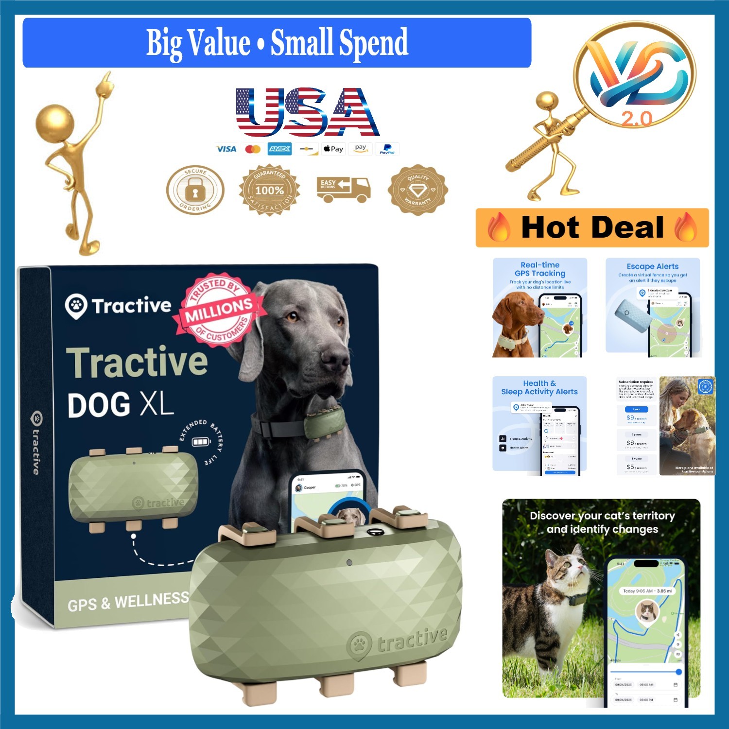 XL Dog GPS Tracker with Live Monitoring Virtual Fence Waterproof Green